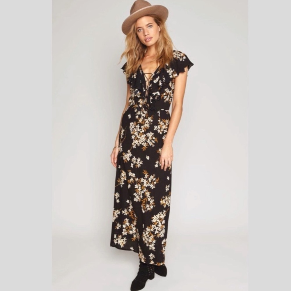 NWT AMUSE SOCIETY ALANA FLORAL BOHO GARDEN SIZE SMALL MAXI RUFFLE DRESS